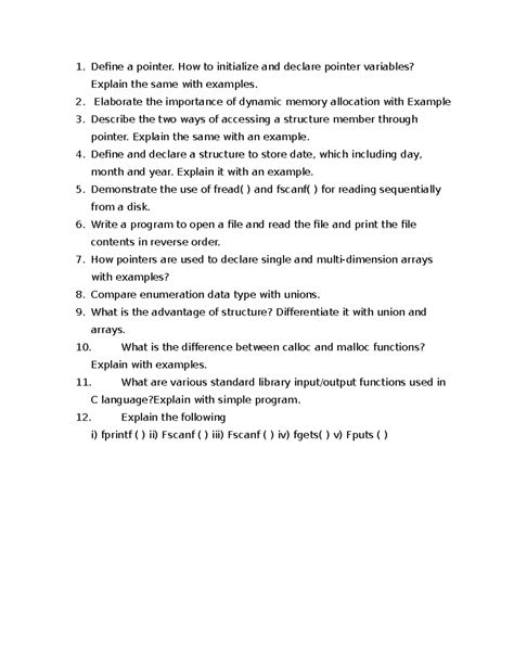 IMP Questions C LANG 2 MID - Define a pointer. How to initialize and ...
