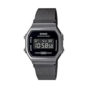 Casio Unisex Vintage A168WEMB-1BDF Black Digital Dial Silver Stainless ...