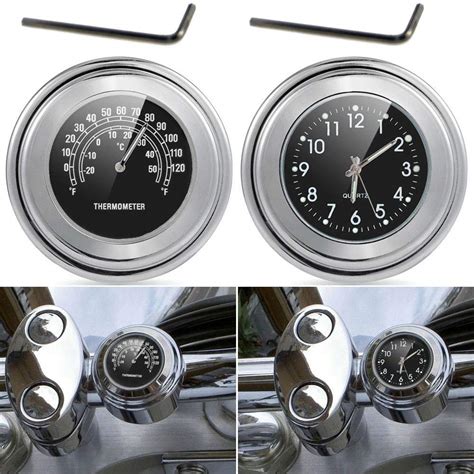 TESWNE7/8" 1" Motorcycle Handlebar Chrome White Dial Clock and ...