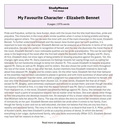 My Favourite Character - Elizabeth Bennet Free Essay Example