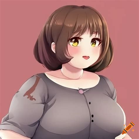 Chubby anime girl with brown short hair and a bow on Craiyon