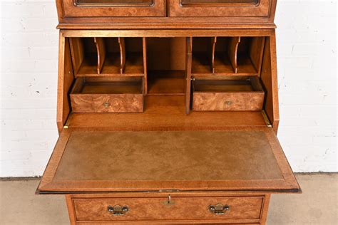 John Stuart Georgian Burl Wood Drop Front Secretary Desk with Bookcase ...