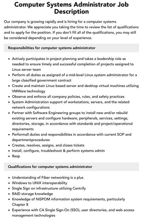 Image result for Computer Systems Job Description