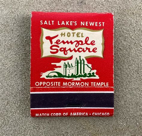 rare vintage HOTEL TEMPLE SQUARE ADVERTISING MATCHBOOK SALT LAKE CITY ...