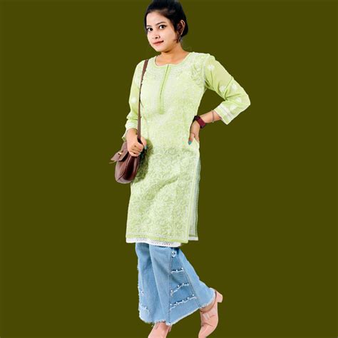 Cotton Chikankari Short Kurta (Green) – mymanjari