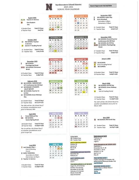 Northwestern School District Calendar 25-26 [PDF] revised - EduCounty