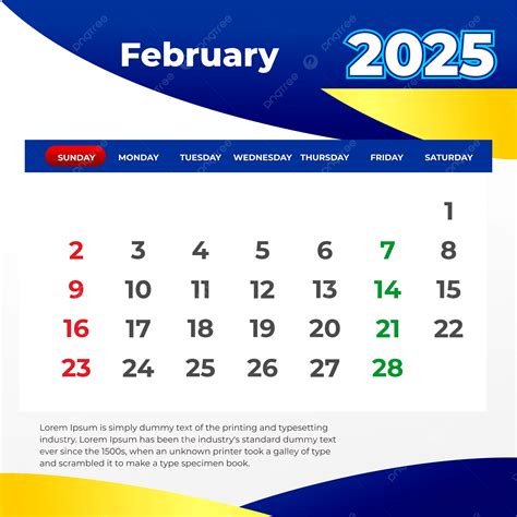 February 2025 Calendar Vector Template Download on Pngtree