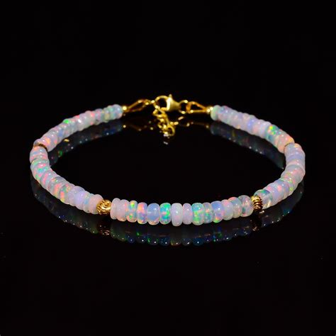 Buy Genuine White Opal Beaded Bracelet, Opal Gemstone Bracelet, Fire ...