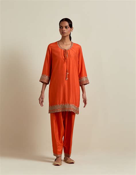 EMBROIDERED TUNIC TROUSER SET- RUST ORANGE – BRIH