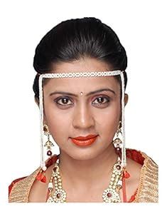 Anuradha Art White Pearl Maharashtrian Mundavalya for Women : Amazon.in ...