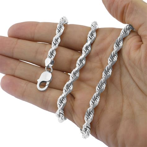 Real 10K White Gold 1.5mm to 7mm Diamond Cut Rope Chain Pendant ...