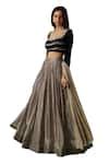 Buy Beige Velvet, Georgette Sequins Sorcery Textured Lehenga ...