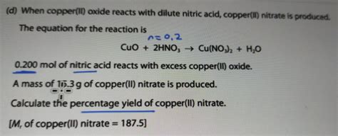 Solved: (d) When copper(II) oxide reacts with dilute nitric acid ...
