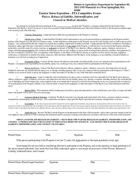 Fillable Online FFA Competitive Events Waiver, Release of Liability ...