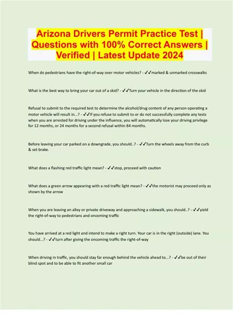 Arizona Drivers Permit Practice Test | Questions with 100% Correct ...