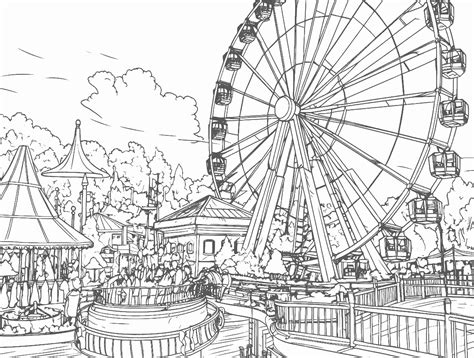 Premium Vector | Amusement park with ferris wheel coloring book for ...