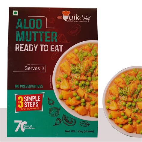 QuikShef Ready to Eat Aloo Mutter - Microwaveable Heat and Eat ...
