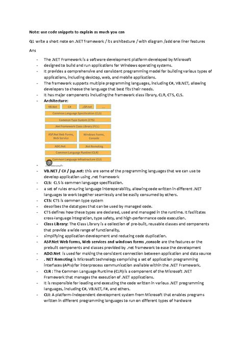 AWP questions with ans - notes - Note: use code snippets to explain as ...