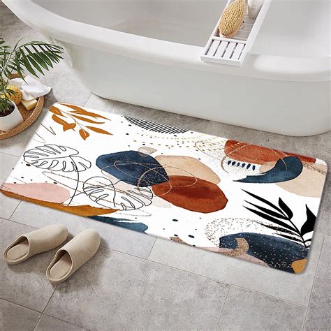 Boho Bath Mats Rugs For Bathroom, Modern Abstract Mid Century Flannel ...