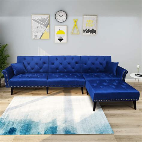 Sectional Sofa Bed with Chaise Recliner Back Modern Day Bed Nailhead ...