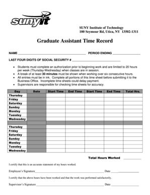 Fillable Online sunyit Graduate Assistant Time Record - sunyitedu Fax ...