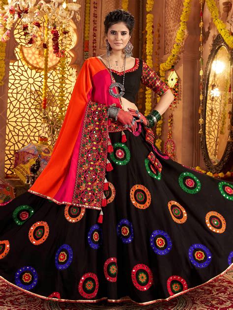 ⚡️Buy Marvelous Black Mirror Work Navratri Wear Lehenga Choli With ...