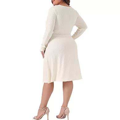 Women's Plus Size Midi Dresses Long Sleeve Elegant Knitted Criss Cross ...