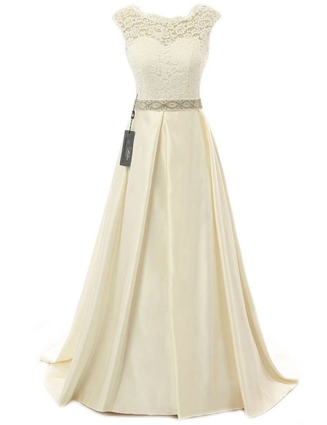 Ivory White Floor-length A-line Satin Wedding Dress With Lace Bodice ...
