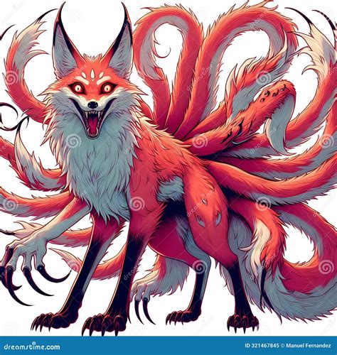 Dynamic Illustration of Mythical Nine-Tailed Fox Stock Illustration ...