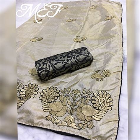 Buy Off-white Chanderi Animal Print Silk Saree With double blouse piece ...