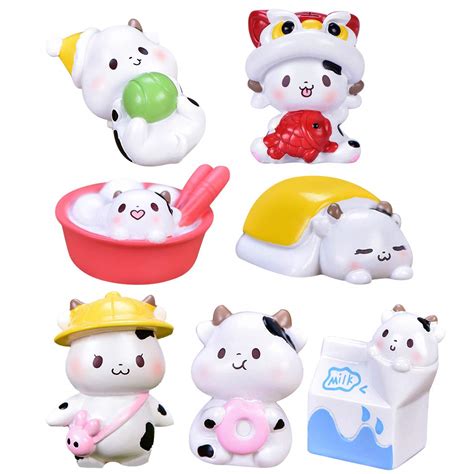 Buy Anjetan 7PCS Cow Figures Resin Lovely Micro 2021 Cow Miniature ...