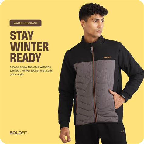 Mens Winter Bomber Jacket - Black/Grey without Cap – Boldfit