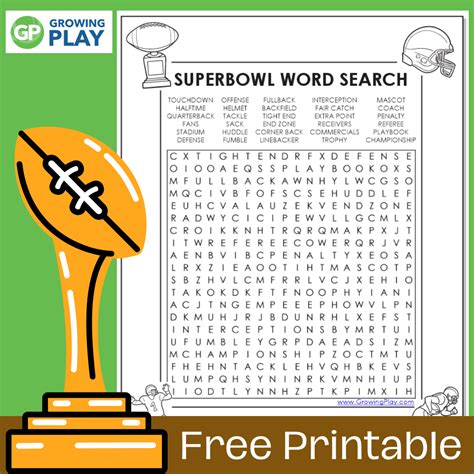 Superbowl Word Search Free Printable - Growing Play