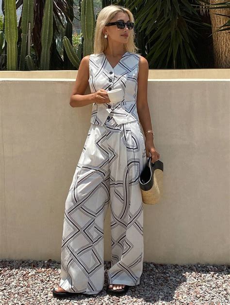 DAZY 2pcs Women's Floral V-Neck Sleeveless Top & Wide Leg Floor Length ...