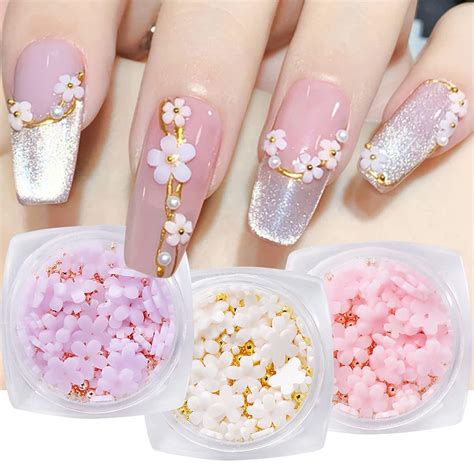 SILPECWEE 3D Flower Nail Charms - Gold & Silver Caviar Nail Art ...