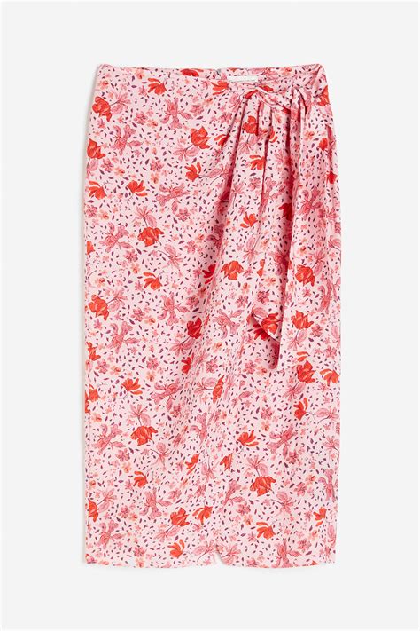 Women's Light pink/Floral Linen-blend wrap skirt | H&M IN