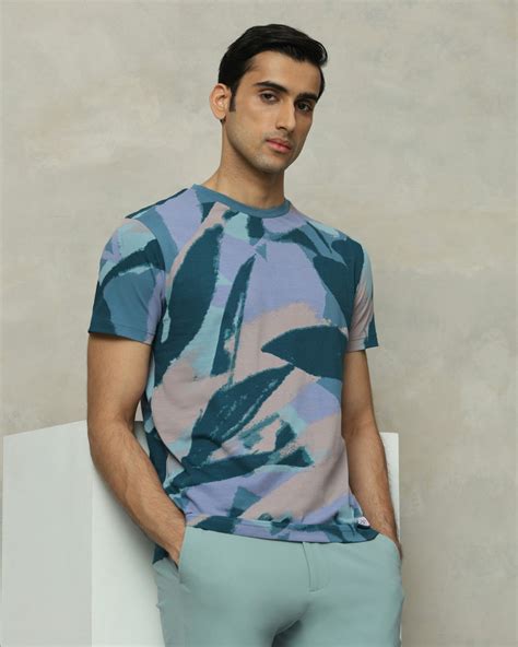Buy Teal Abstract Print Slim Fit T-shirt Online at Muftijeans