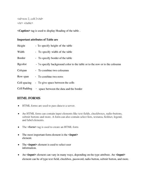 Notes on HTML CSS 2 - row 2, cell 2 tag is used to display Heading of ...