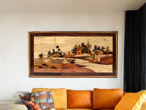 Tarang Arts Village Scenery Rosewood Inlay Work with Wall Hanging Panel ...