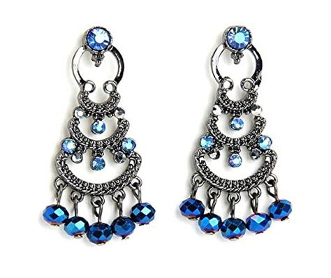 Avant Garde Antique Silver Blue Tassels Statement Earrings for Women ...
