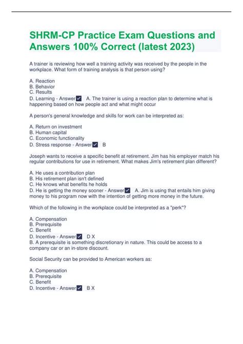 SHRM-CP Practice Exam Questions and Answers 100% Correct (latest 2023 ...