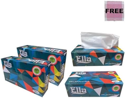 Ella 2 Ply Face Tissue-100 Pulls Each Box (200 Sheets) Pack of 5-500 ...