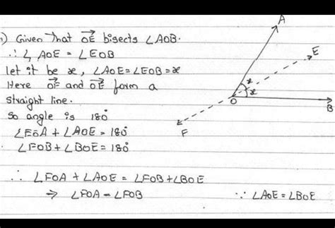 OF bisect angle AOB & OF is a ray opposite to OE show that angle FOB ...