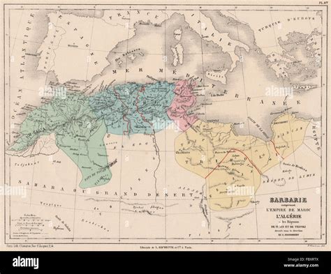 MAGHREB. Barbary coast. Morocco Algeria Libya Tunisia. North Africa, 1880 map Stock Photo - Alamy