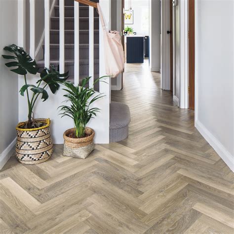 Karndean lime washed oak herringbone wood flooring in a hallway Knight ...