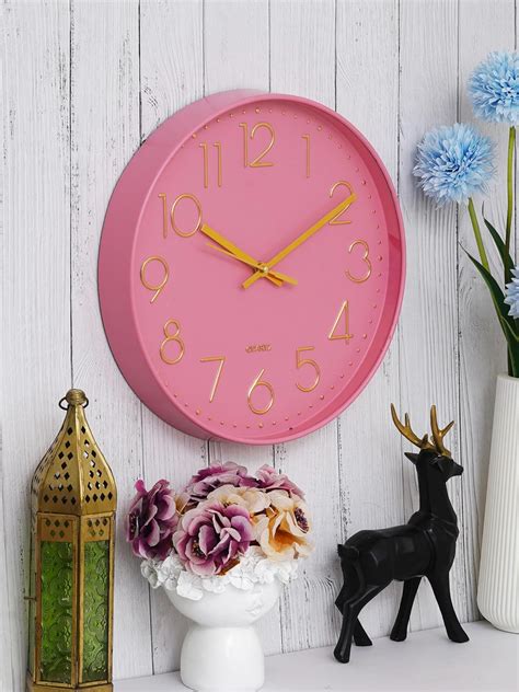 Buy CHRONIKLE 12-Inch Round Wall Clock - Pink Color Plastic with Golden ...