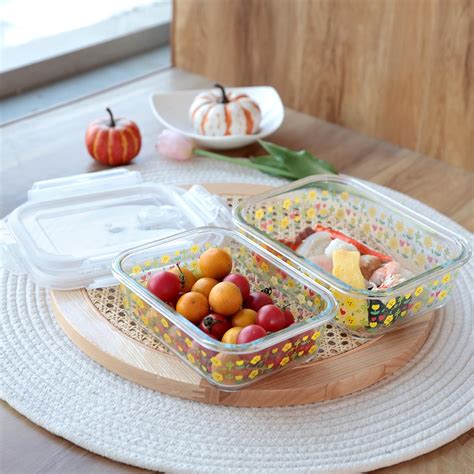 Buy UMAI Set of 2 Rectangular Printed Borosilicate Kitchen Containers ...