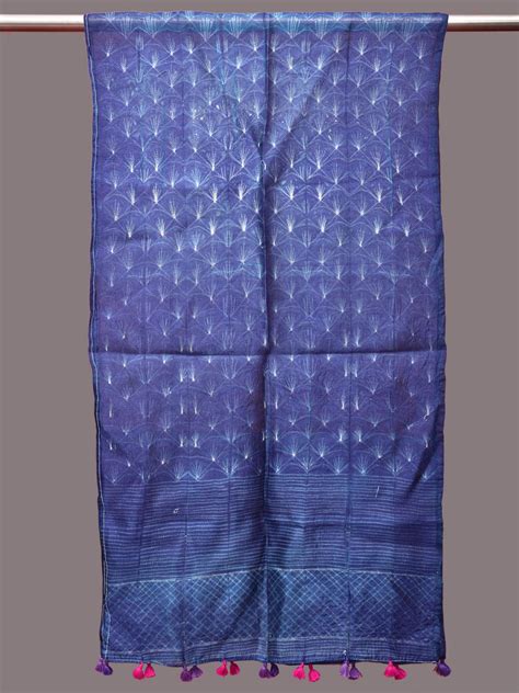 Purple Shibori Tussar Handloom Stole with Sea Shell Design ds3232 – Uppada