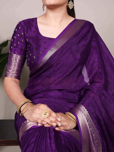 Purple Elegant Chinon Saree with Self Print & Zari Weavi