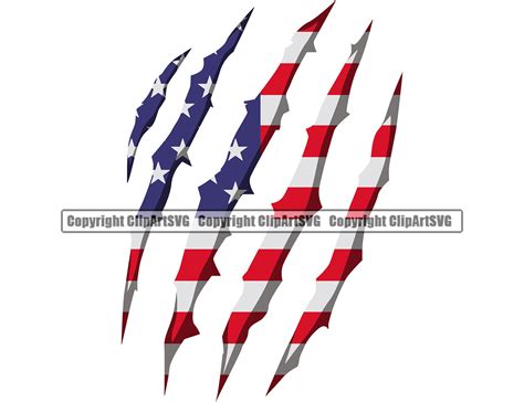 USA United States America Animal Claw Mark Scratches Rip Tear Flag Country World Nation Design ...